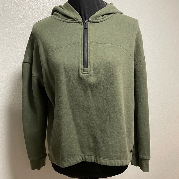 Dkny Tops - DKNY Half Zip Army Green Hooded Sweater Medium